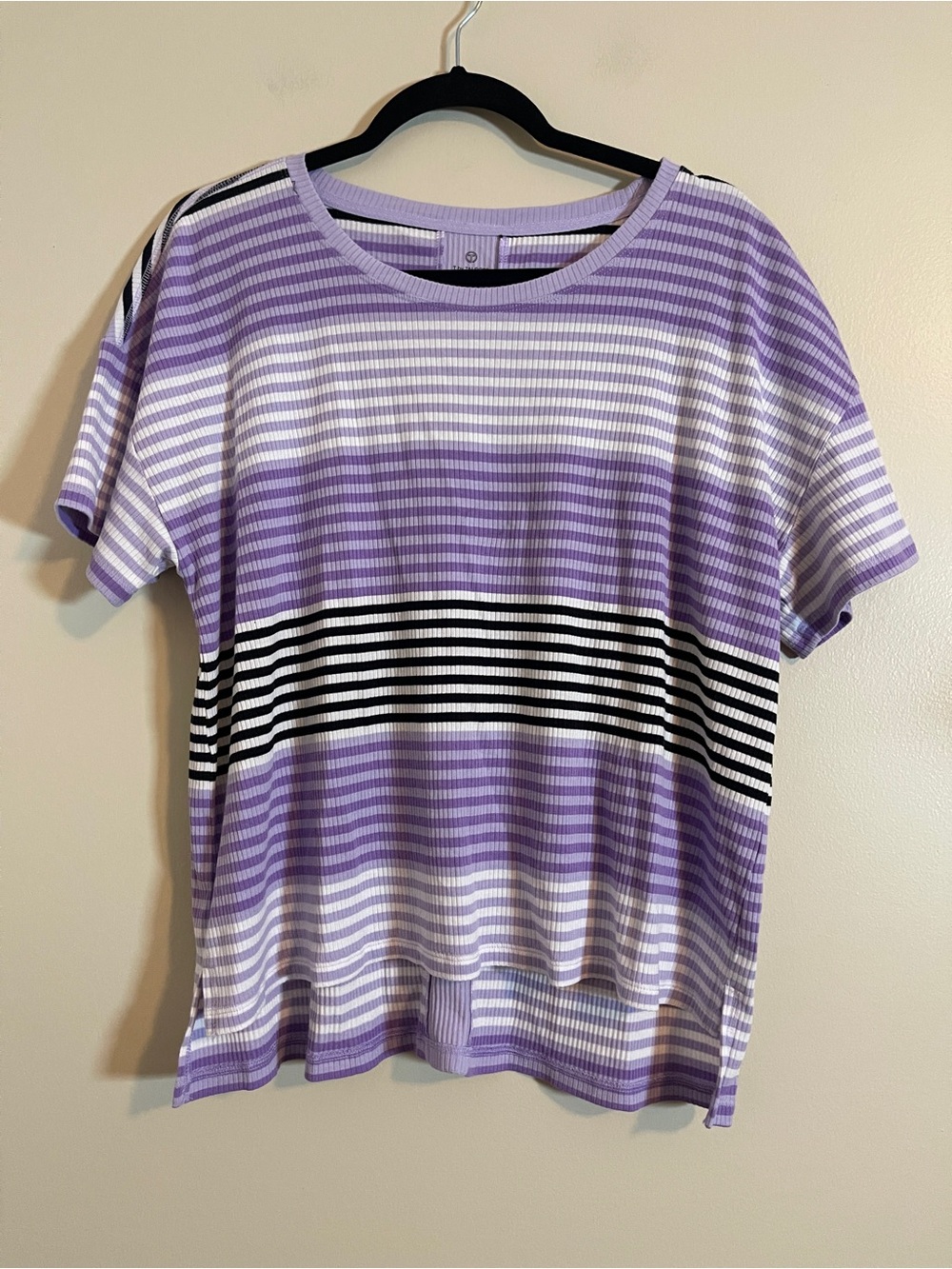 Talbots Top Womens XL Petite Lavender Striped Short Sleeve Shirt Casual Workwear